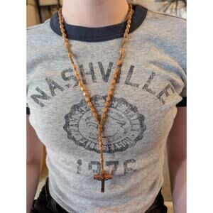 Vtg Germany Wood Beaded Rosary 14" Religious Catholic Dad Gift Cross Neutral Tan